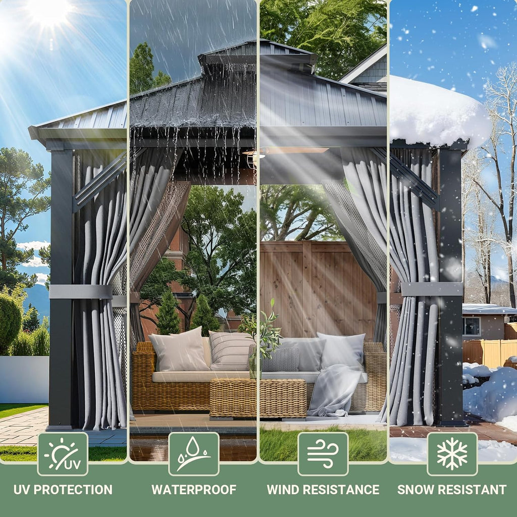 Polar Aurora 10'x10' Outdoor Gazebo Hardtop Grill Gazebo Aluminum Galvanized Steel Double Roof Outdoor Pergola Include Curtain and Netting for Backyard, Patio, Lawn