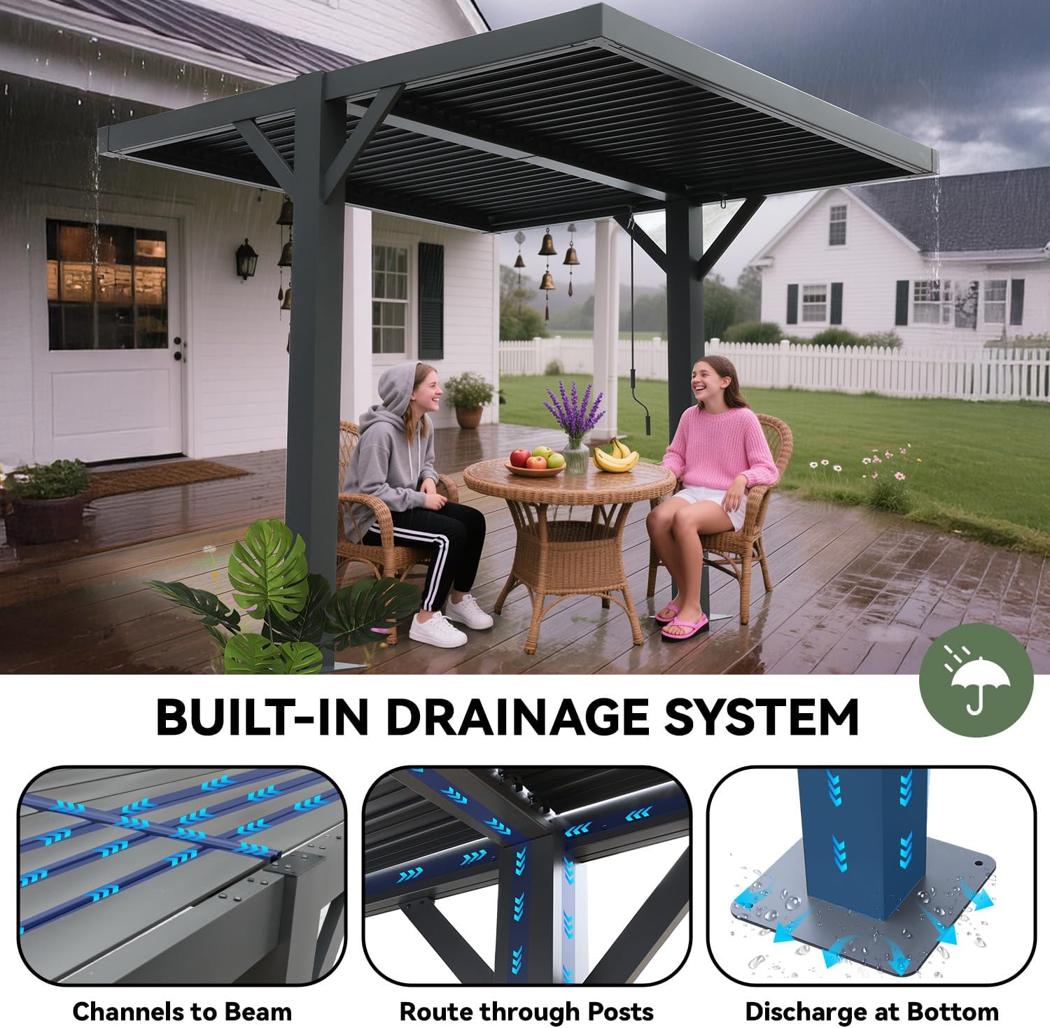 MELLCOM Louvered Pergola 10x10, Outdoor Shade Structure with 6' Aluminum Posts, Modern Aluminum Pergola with Adjustable Roof, Hardtop Gazebo Carport for Patio