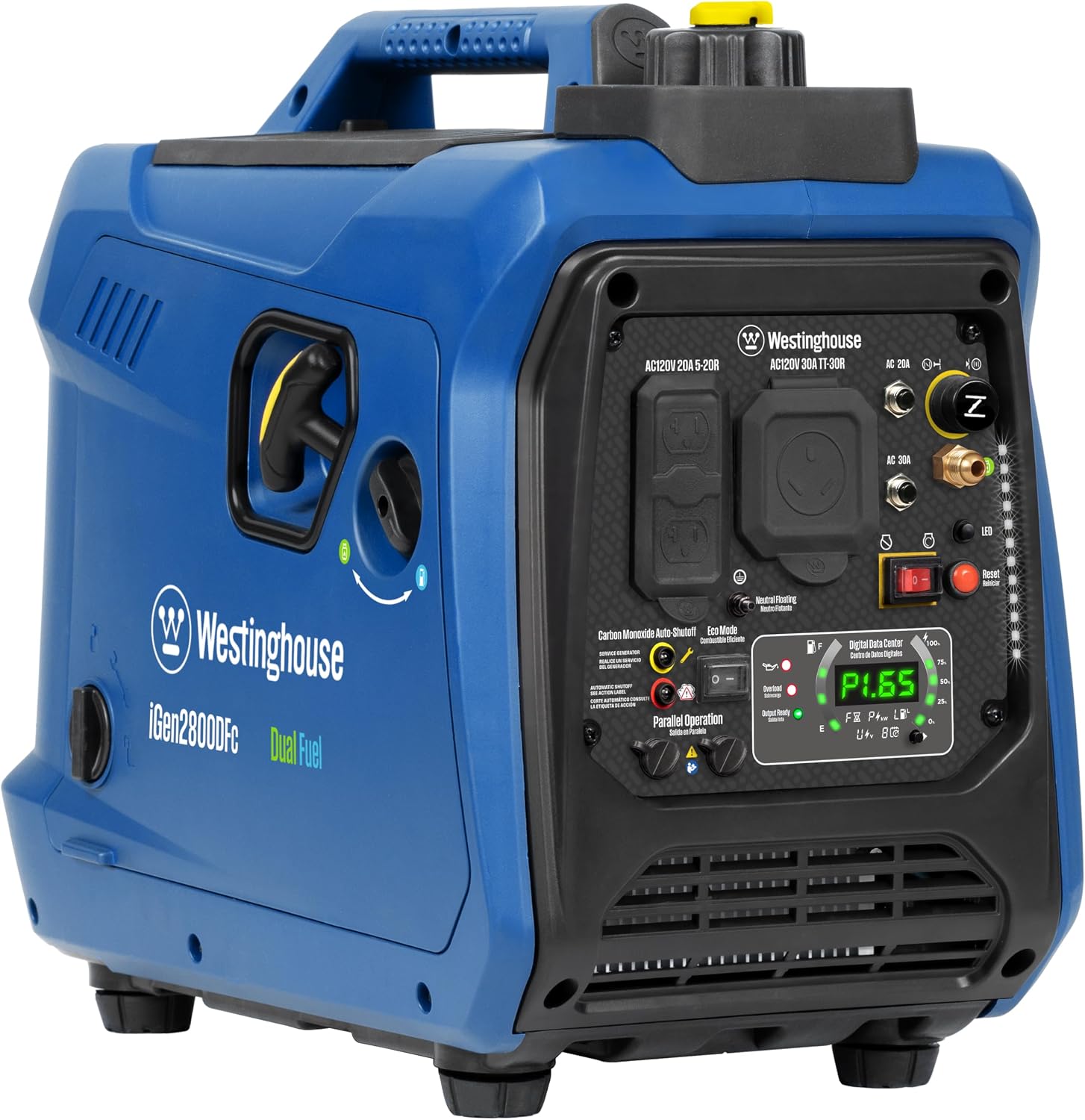 Westinghouse 2800 Peak Watt Super Quiet & Lightweight Dual Fuel Portable Inverter Generator, Gas & Propane Powered, CO Sensor, Parallel Capable, Long Run Time