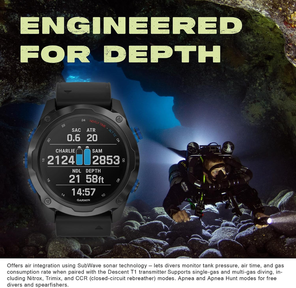Garmin Descent Mk2i, Watch-Style Dive Computer with Air Integration, Multisport Training Smartwatch, Titanium Carbon Gray DLC with Black Band Bundle with inReach Mini 2,Flame Red with GPS + More
