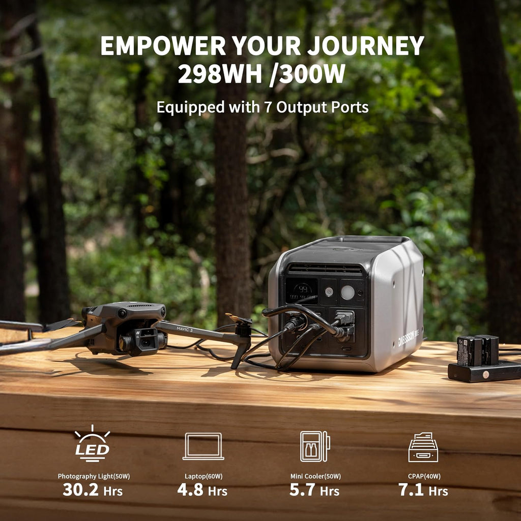 Dabbsson 298Wh Solar Generator with 120W Solar Panel, 300W Power Station,1.5X Extended Runtime,2xPure Sine Wave AC Outlets,60W USB-C, 300E Semi-Solid LiFePO4 Battery,for Camping,RV Trip,Home