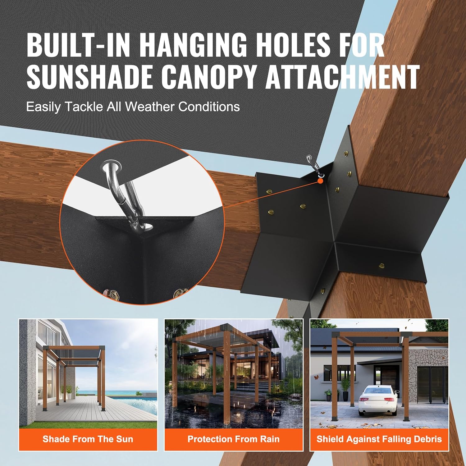 VEVOR Pergola Bracket Kit 6''x6''(Inner Size 5.6x5.6), 4pcs 4-Way Heavy Duty Corner Bracket Woodworks DIY Post Base Kit, Easy Installation Wooden Beams for Gazebos, Patio Pergolas, Log Cabin