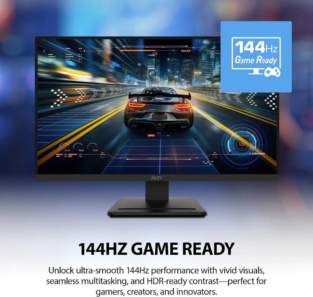 msi PRO MP273 E14A 27-inch IPS 1920 x 1080 (FHD) Gaming Office Monitor, 144Hz, Free-Sync, HDMI, DisplayPort, VGA Port, VESA Mountable, Tilt, Speaker, 4-Side Slim Bezel 1ms, Black