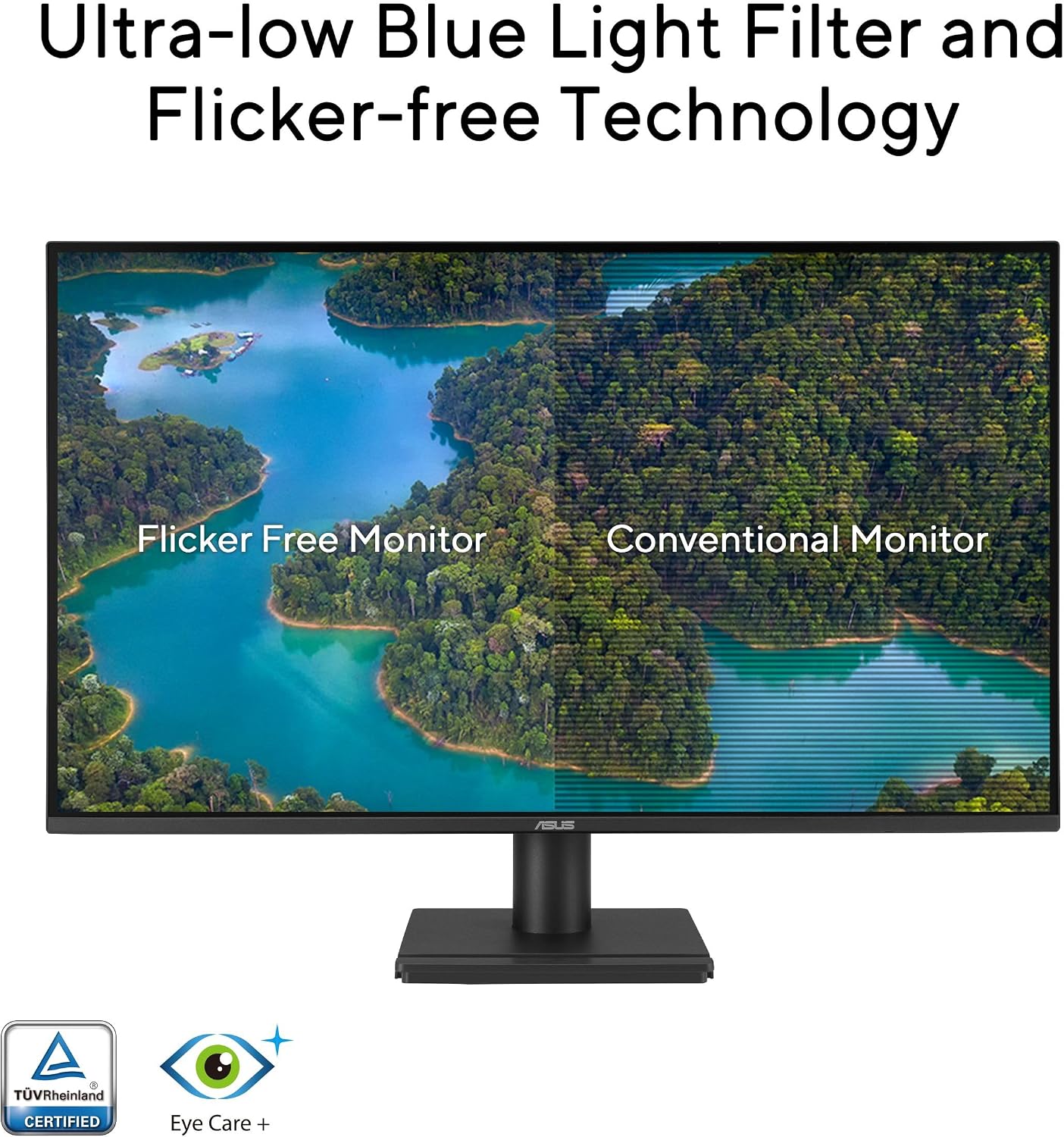 ASUS 27' 1440P Eye Care Monitor (VA27AQ) - IPS, QHD (2560 x 1440), 99% sRGB, Frameless, HDMI, DisplayPort, VGA, 1ms, Speakers, Low Blue Light, Flicker Free, VESA Wall Mountable, 3 yr Warranty