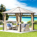 Aoxun 10'x10' Gazebo Single Polycarbonate Top, Outdoor Polycarbonate Frame Permanent Gazebo with Curtains and Netting, for Patios, Parties, Backyards, Gardens
