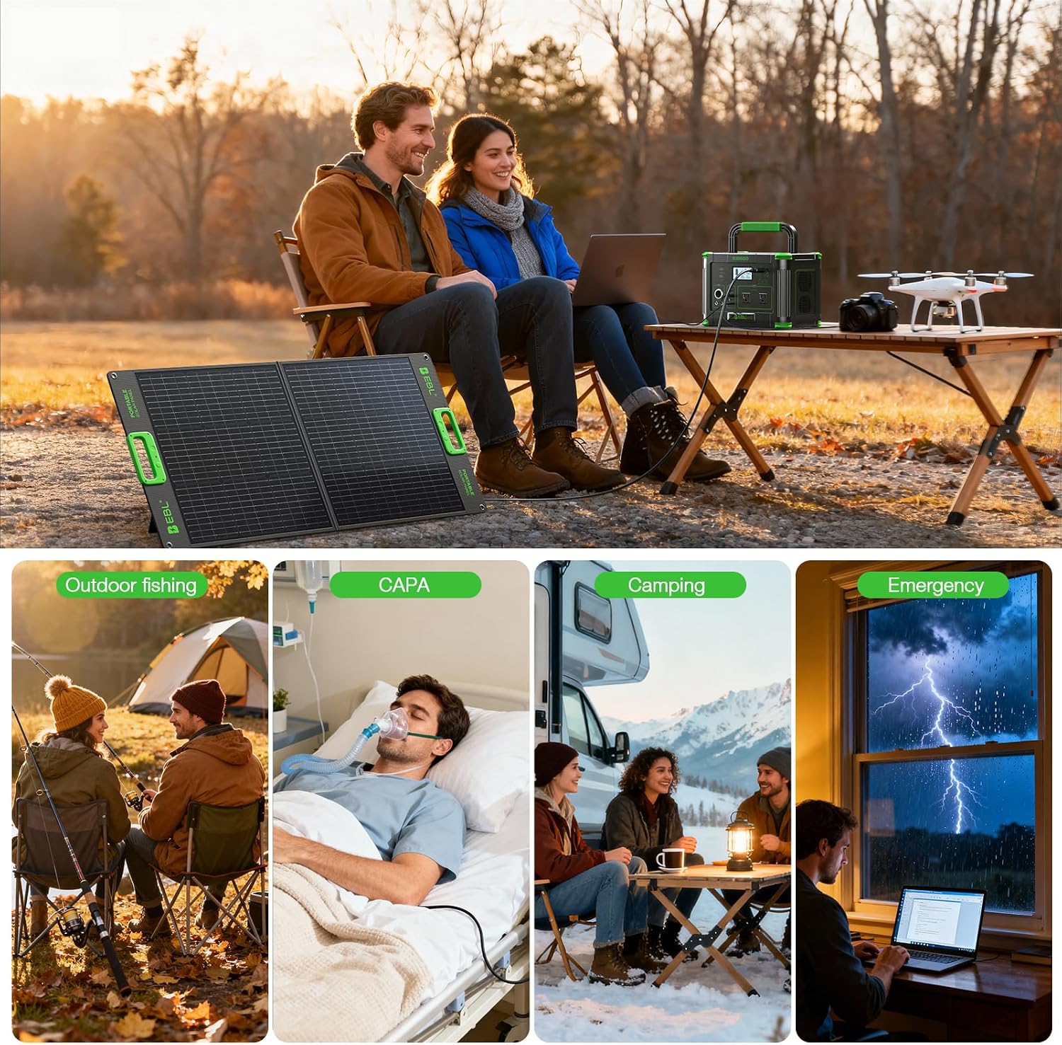 EBL 519Wh Solar Generator Kit 500W(Peak 1000W) Portable Power Station with 100W 20V Solar Panel, Backup Battery Power Supply for RV/Van Camping Fishing Climbing Road Trip Home Use