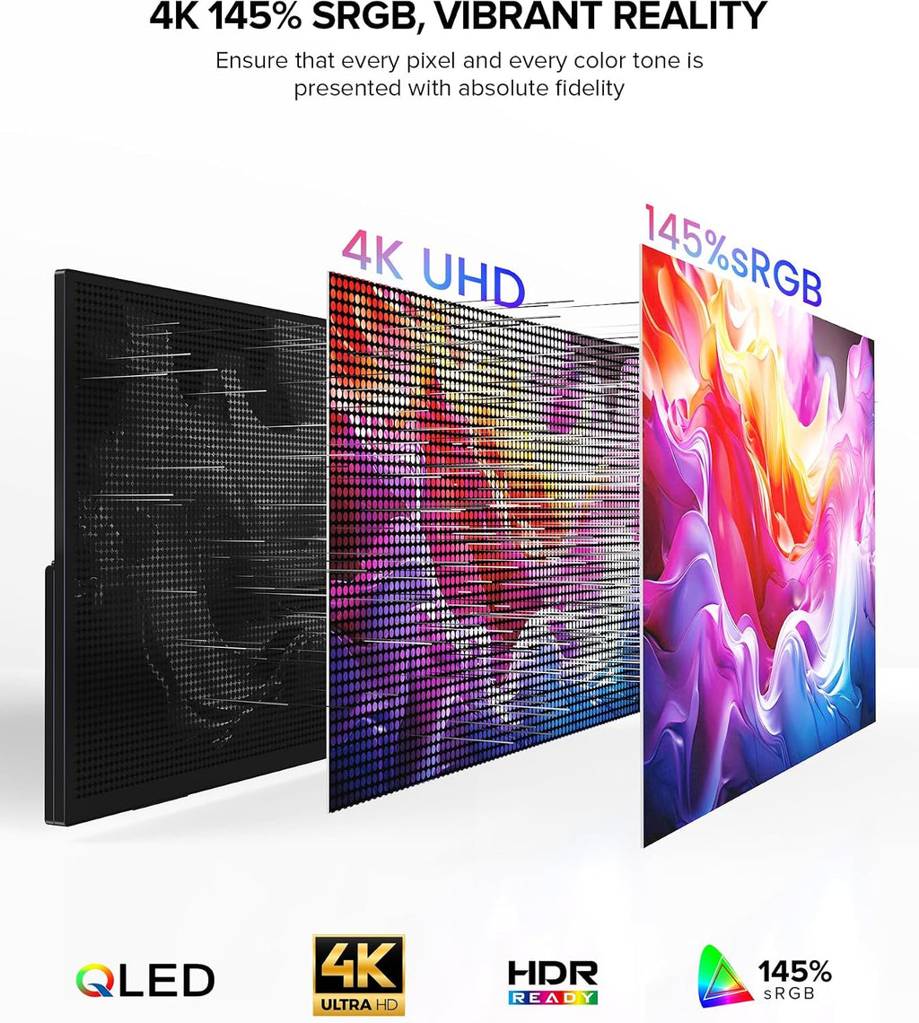 UPERFECT Portable Monitor 4K 60Hz 18.5', 145% sRGB QLED Laptop Monitor, 400 Nits Ultra-Slim Monitor, USB-C & HDMI, VESA & Case, Travel Second Screen for Laptop, Computer, Mini PC, Game Consoles