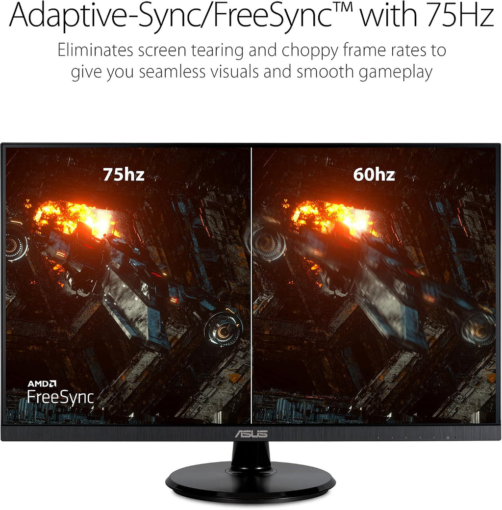 ASUS 27' 1080P Monitor (VA27DQ) - Full HD, IPS, 75Hz, Speakers, Adaptive-sync/FreeSync™, Low Blue Light, Flicker Free, VESA Mountable, Frameless, HDMI, VGA, DisplayPort, Tilt Adjustable, Black