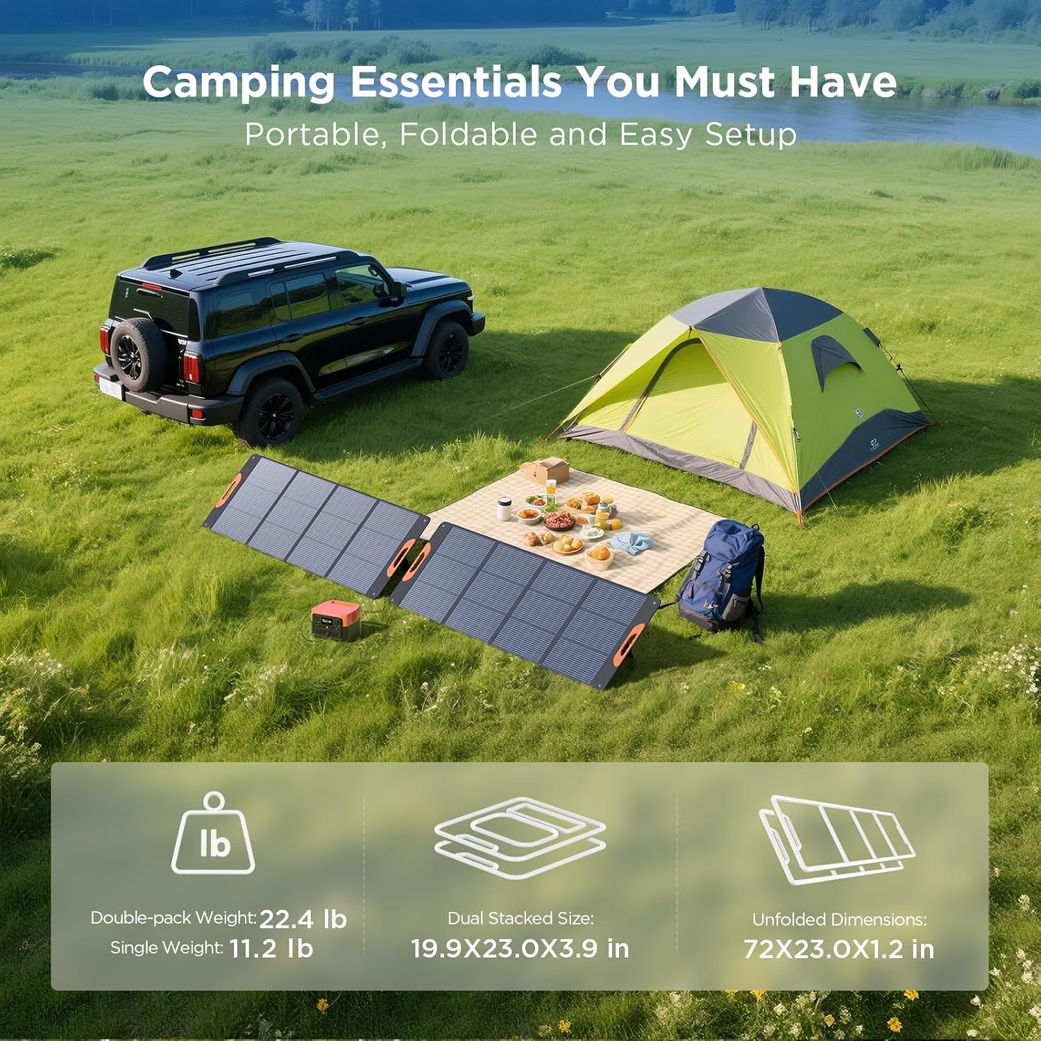 ZOUPW 320W (2x160W) N-Type 16BB Portable Solar Panel,25% High Efficiency Foldable Solar Charger for Jackery 1000 V2/Anker Solix/Ecoflow/Bluetti,IP67 Waterproof for RV Camping Emergency Power Supply