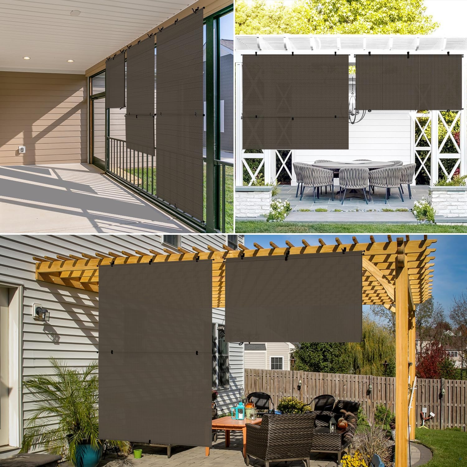 Coarbor Outdoor Roller Shades 4'W x 7.5'H Porch Sun Shades Outdoor Roll Up Blinds for Patio Porch Gazebo Balcony Backyard, Brown
