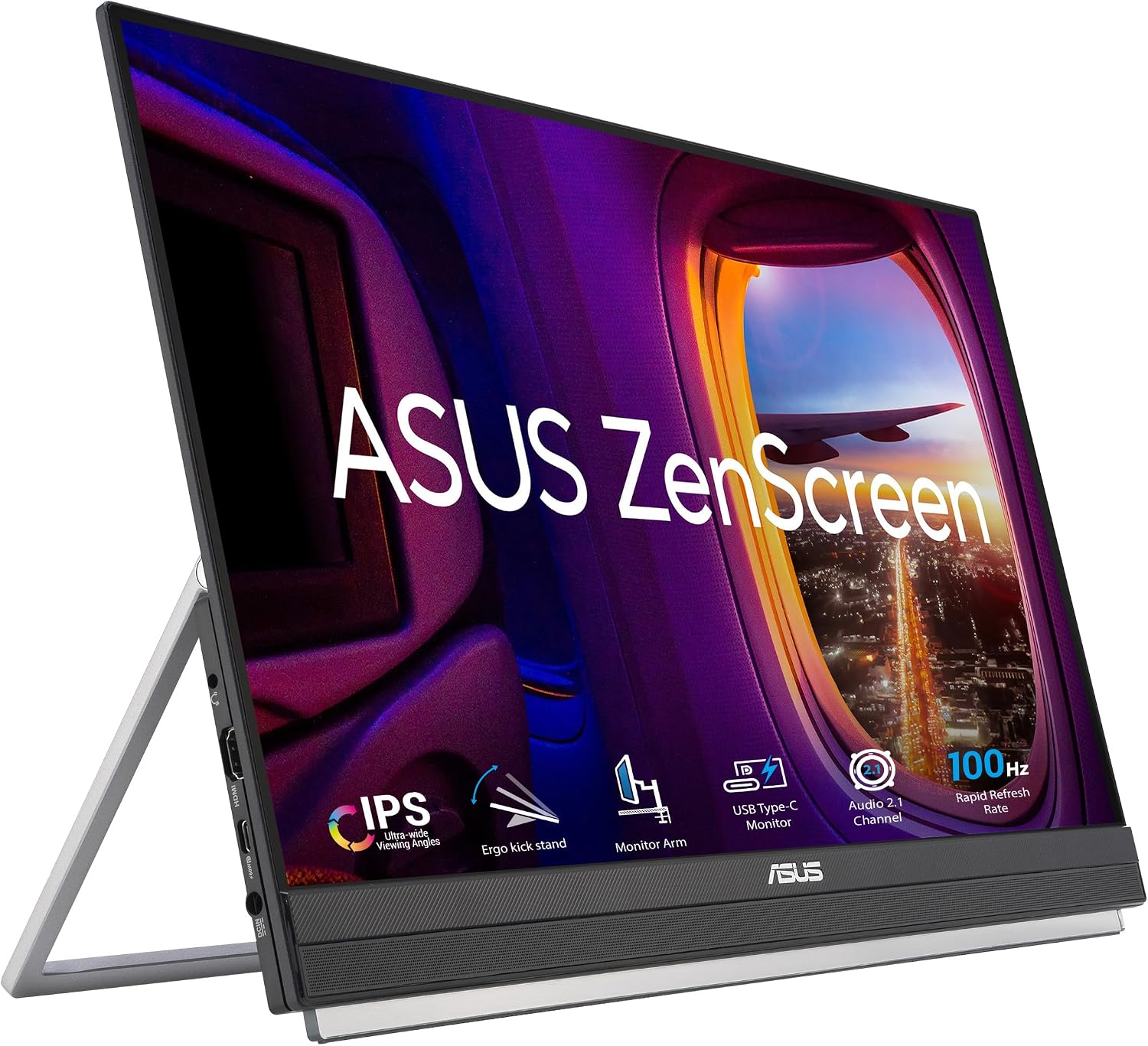ASUS ZenScreen 22' (21.5 viewable) 1080P Portable Monitor (MB229CF) – Full HD, IPS, 100Hz, USB-C PD 60W, Speakers, Carrying Handle, Kickstand, C-clamp Arm, Partition Hook, Subwoofer, 3 yr Warranty