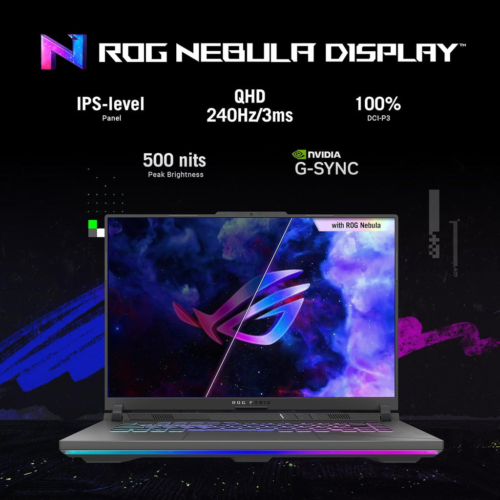 ASUS ROG Strix G16 Gaming Laptop, 16' Nebula Display 16:10 QHD 240Hz, GeForce RTX 4060, Intel® Core™ i9-14900HX, 16GB DDR5-5600, 1TB PCIe SSD, Wi-Fi 6E, Windows 11, G614JVR-ES94