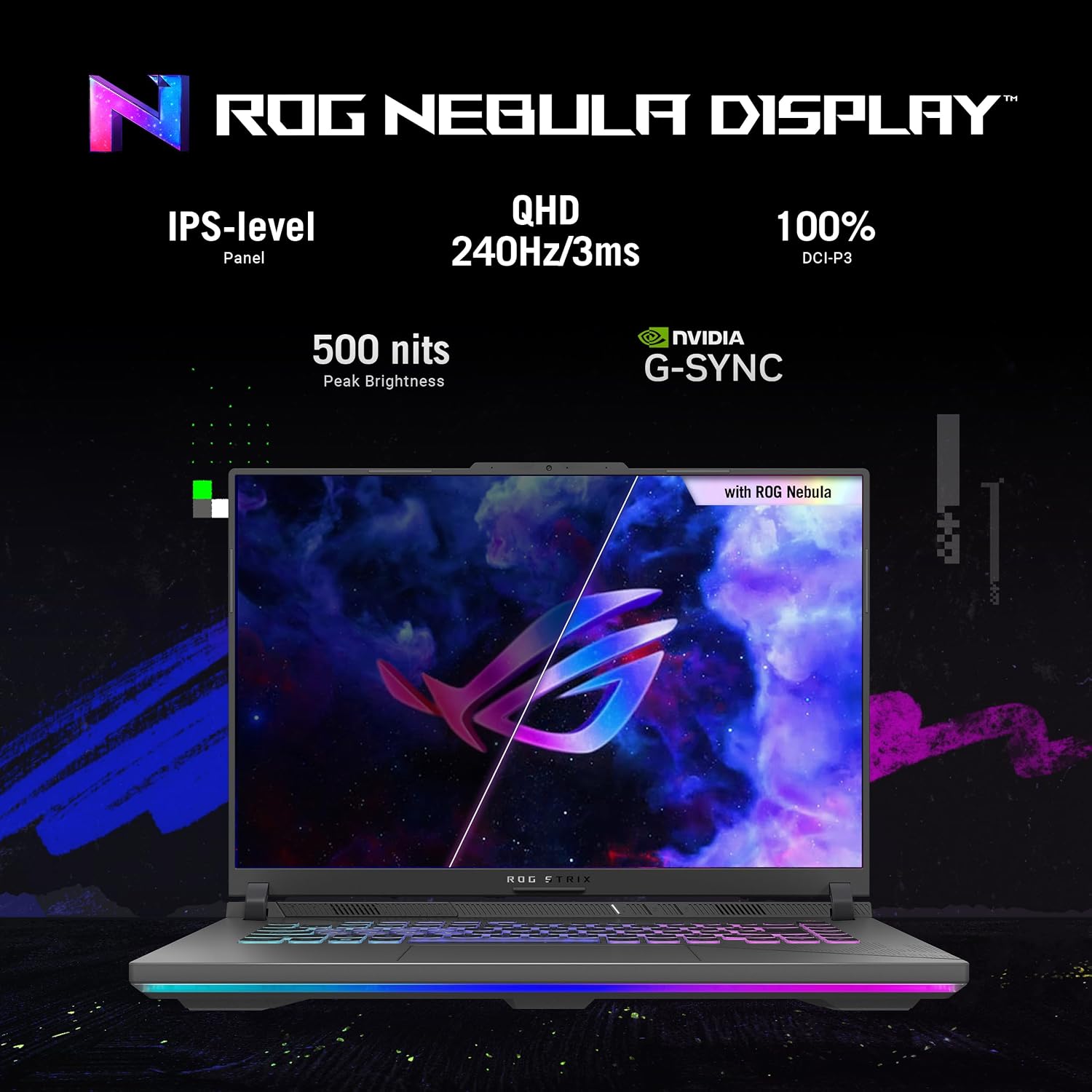 ASUS ROG Strix G16 Gaming Laptop, 16' Nebula Display 16:10 QHD 240Hz, GeForce RTX 4060, Intel® Core™ i9-14900HX, 16GB DDR5-5600, 1TB PCIe SSD, Wi-Fi 6E, Windows 11, G614JVR-ES94