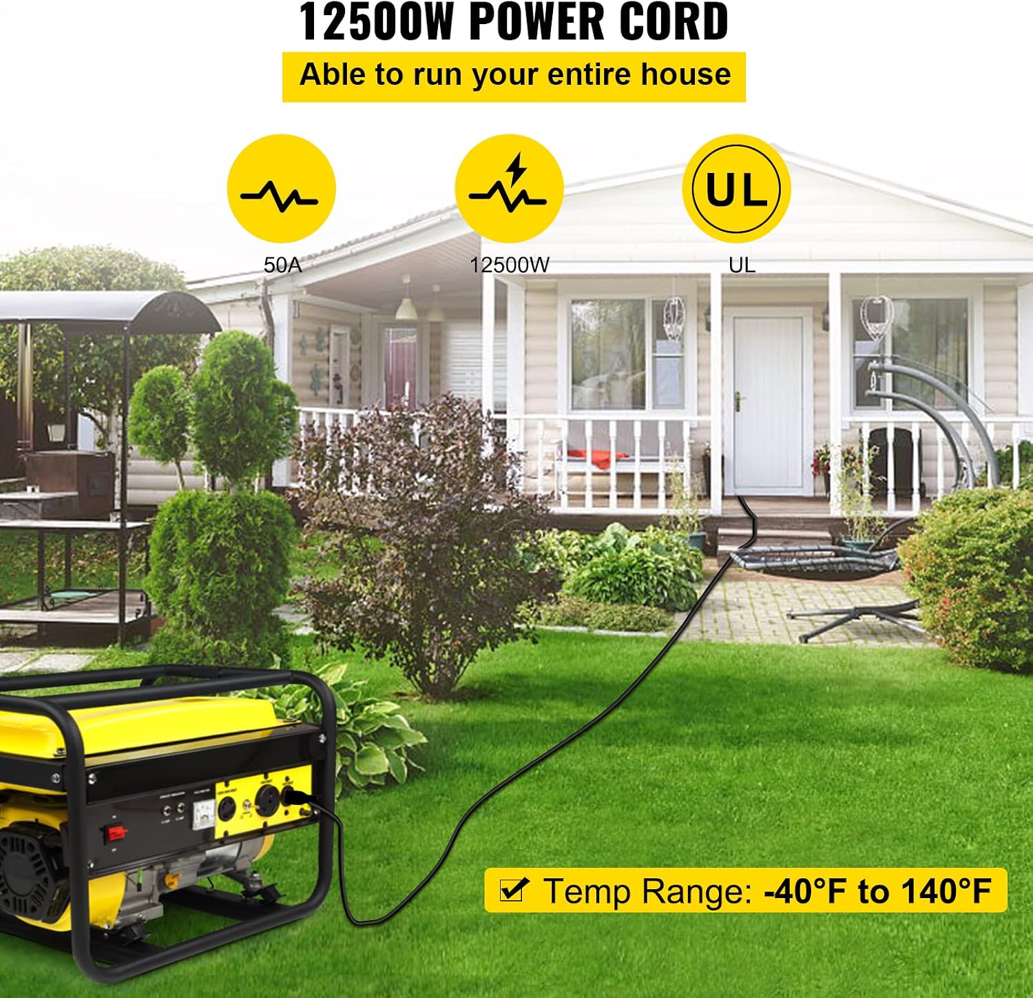 VEVOR 40 FT 50 Amp Generator Extension Cord 6 Gauge STW 6/3+8/1 RV Power Cord N14-50P to Bare Wire, Cut Wire for Trailer Motor Campers Home Generator