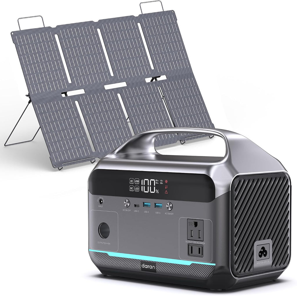 Solar Generator with Panel Included, Portable Power Station 600W with 80W Solar Panel, 288Wh LiFePO4 Battery with AC DC Outlets, Power Bank 2hrs Fast Charging, 7-Port Design for Emergency, Hurricane