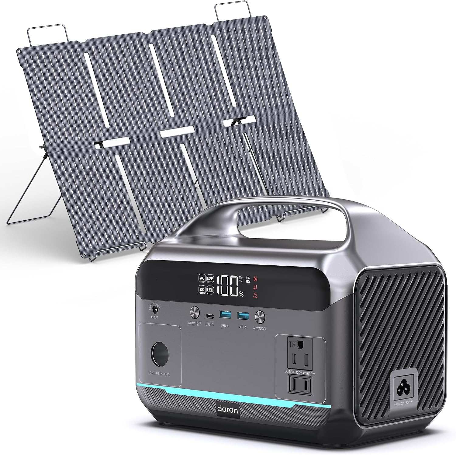 Solar Generator with Panel Included, Portable Power Station 600W with 80W Solar Panel, 288Wh LiFePO4 Battery with AC DC Outlets, Power Bank 2hrs Fast Charging, 7-Port Design for Emergency, Hurricane