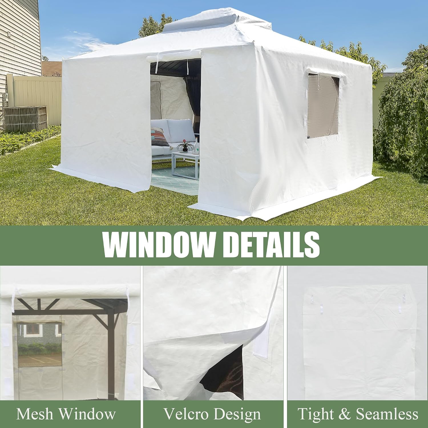Domi 10' x 10' Winter Gazebo Cover, All Season Universal Waterproof Enclosed Cover with Sidewalls & Mesh Windows for Hardtop Gazebos, Heavy Duty All-Weather Outdoor Protection (White)