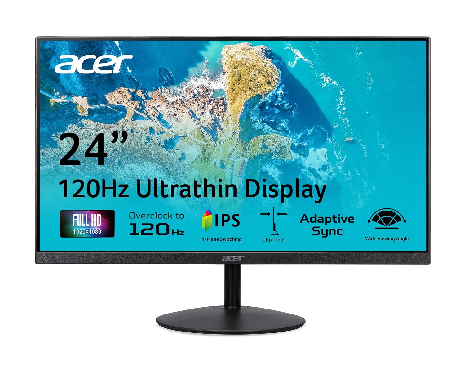 acer SB240Y G0bi 23.8' IPS Full HD Ultra-Slim Edge-to-Edge Gaming Office Monitor | Adaptive-Sync Support (FreeSync Compatible) | Up to 120Hz Refresh | 1ms (VRB) | Tilt | HDMI & VGA Ports | Black