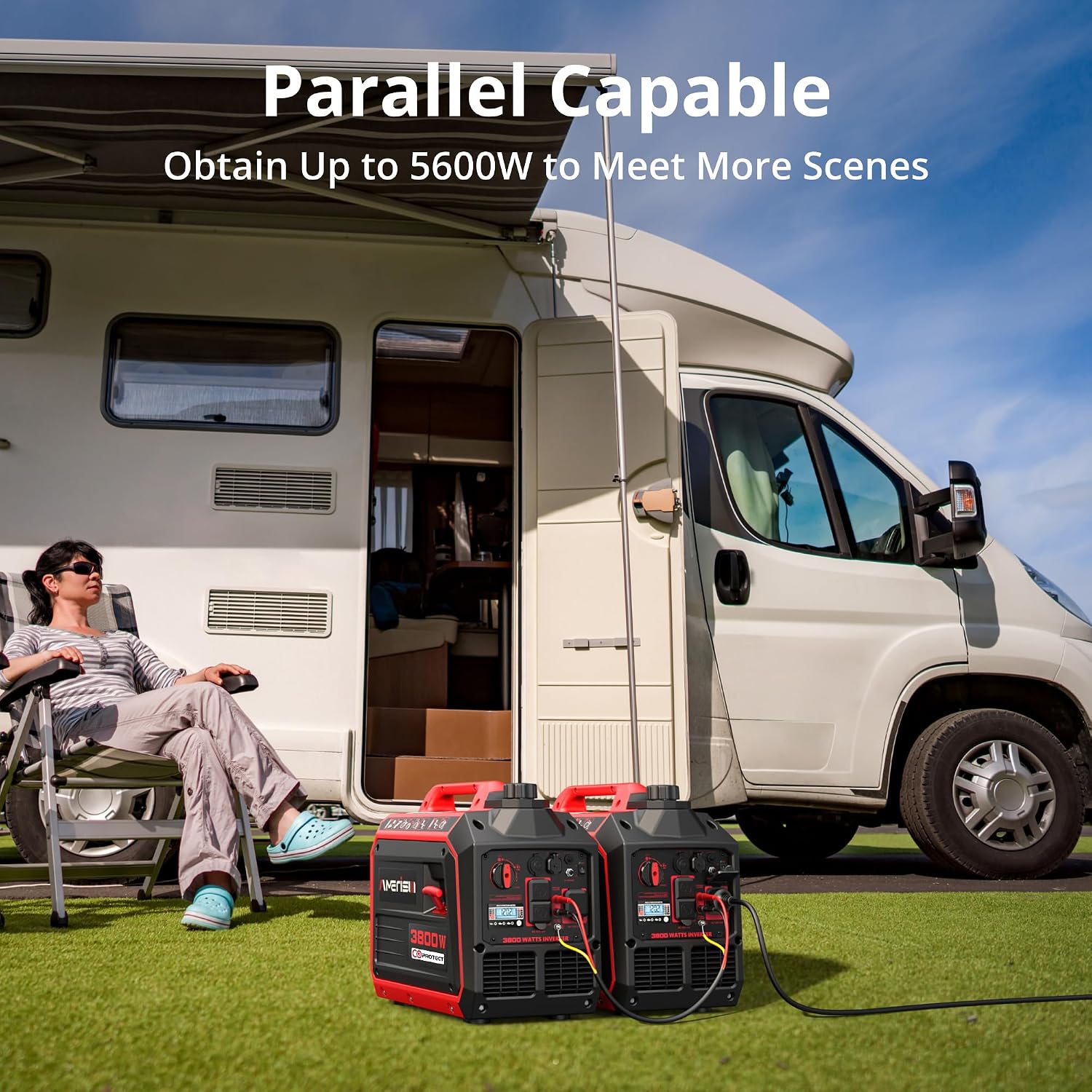AMERISUN 3800W Portable Inverter Generator, CO Sensor, Gas Powered Generator, Super Quiet for Home Use, ECO Mode EPA Compliant, Parallel Capable Long Run Time for Camping Tailgating Emergency