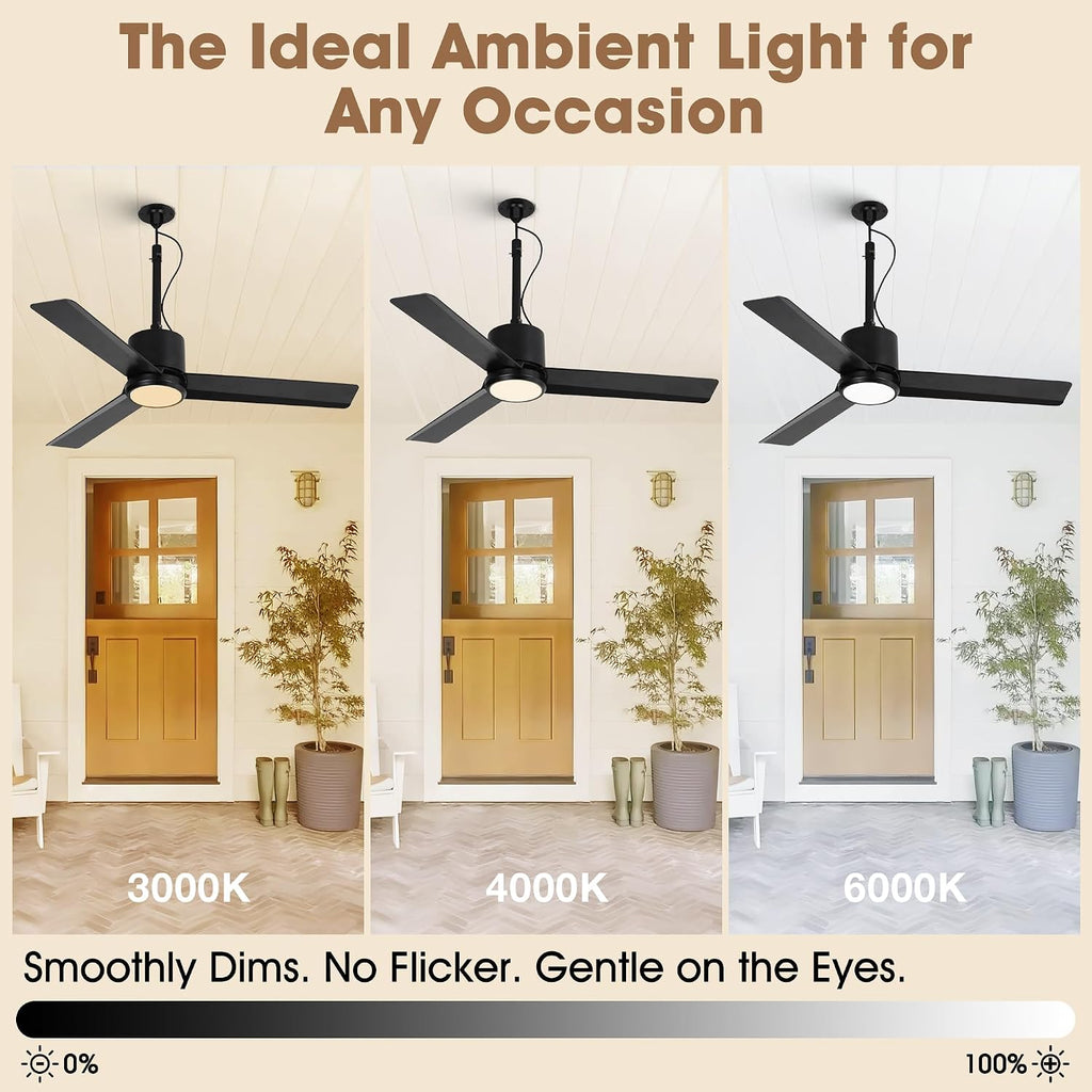 42' Outdoor Ceiling Fan with Light & Remote - IP65 Waterproof Plug in Hanging Fan, 6-Speed Upgrade DC Motor, 1850LM Dimmable LED for Patio, Porch, Gazebo, Pergola,Black