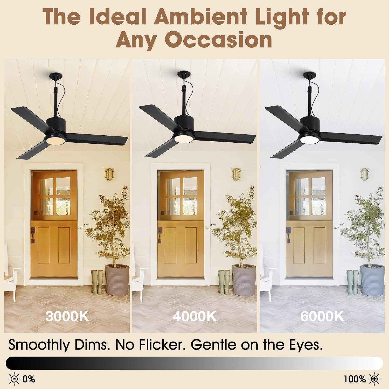 42' Outdoor Ceiling Fan with Light & Remote - IP65 Waterproof Plug in Hanging Fan, 6-Speed Upgrade DC Motor, 1850LM Dimmable LED for Patio, Porch, Gazebo, Pergola,Black