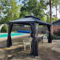 Domi 12' x 14' Hardtop Gazebo Outdoor Metal Gazebo with Galvanized Steel Double Roof Canopy, Curtains and Netting for Patio, Backyard, Deck, Lawn, Grey