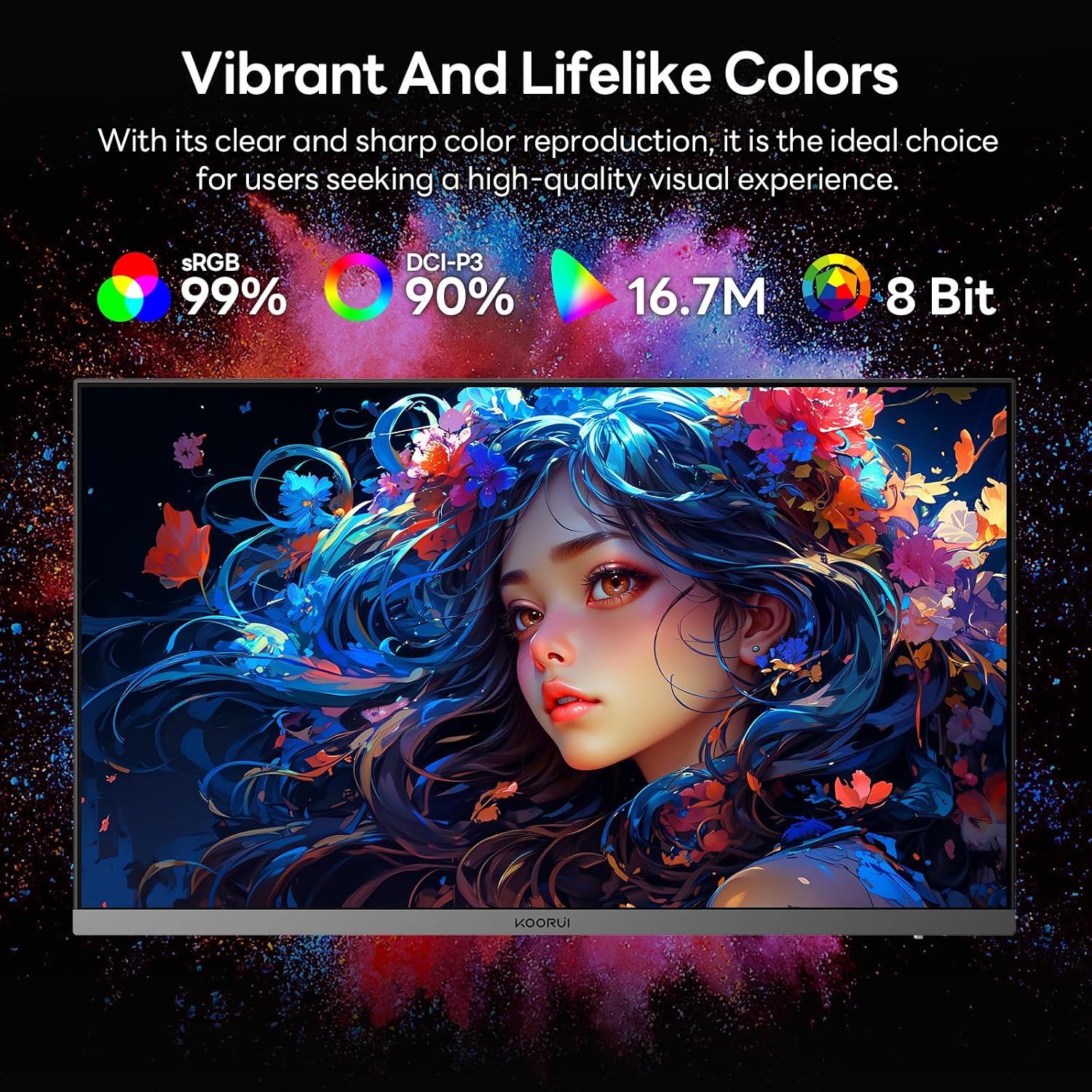 KOORUI 27 inch QHD Gaming Monitor 260hz/240hz, 1440p,HDR400,Fast IPS,2560X1440, 1ms, VESA Mountable, Adaptive Sync, HDMI & DP, 120% sRGB, Eye-Cared, G2721X