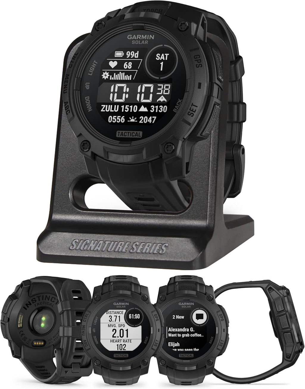 Garmin Instinct 3 Solar Tactical 45mm GPS Smartwatch, Black | Night Vision Mode, Stealth Mode, Built to MIL-STD-810 with Signature Series Mission-Ready Power Dock