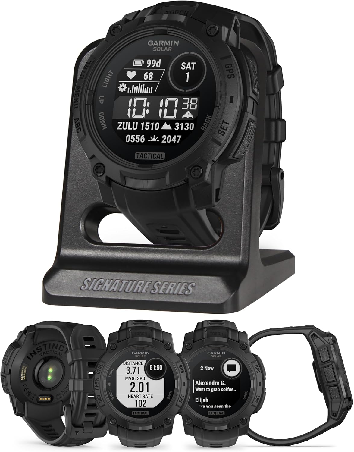 Garmin Instinct 3 Solar Tactical 45mm GPS Smartwatch, Black | Night Vision Mode, Stealth Mode, Built to MIL-STD-810 with Signature Series Mission-Ready Power Dock