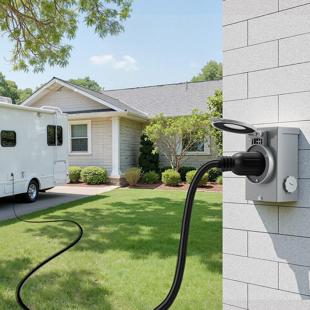 VEVOR 30 Amp Generator Cord and Power Inlet Box, 75 FT, 125/250V NEMA L14-30P to L14-30R Heavy Duty Extension Power Cord, SJTW 10 Gauge 7500W, Pre-Drilled Inlet Box, for Generator to House, ETL Listed