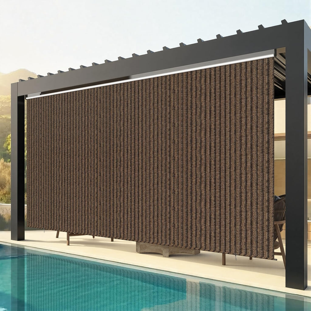 U-MAX Outdoor Roller Shade, 10'(W) x10'(H) Sun Shade Cover Canopy with 99% UV Protection, 220GSM HDPE Exterior Cordless Roll Up Blinds Privacy Screen for Patio, Pergola, Gazebo, Mocha