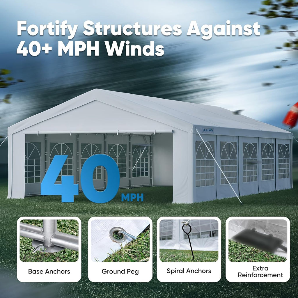Quictent 20x32ft Party Tent Heavy Duty Outdoor Gazebo White Wedding Tent Canopy Event Shelter Carport with Removable Sidewalls& 5pcs Storage Bags