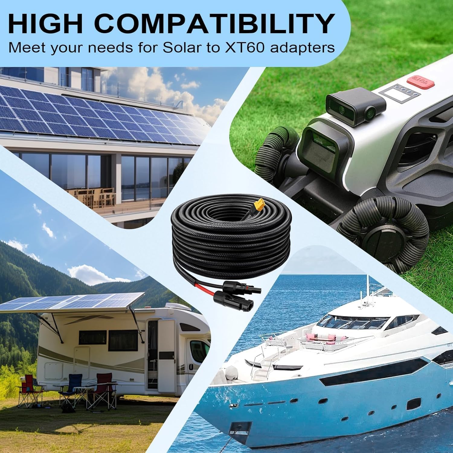 MOOKEERF Solar to XT60 Cable 10AWG 75FT Solar Connector to XT60 Adapter Cable for Solar Panel to Battery RV Portable Power Station Solar Generator - 75 Foot