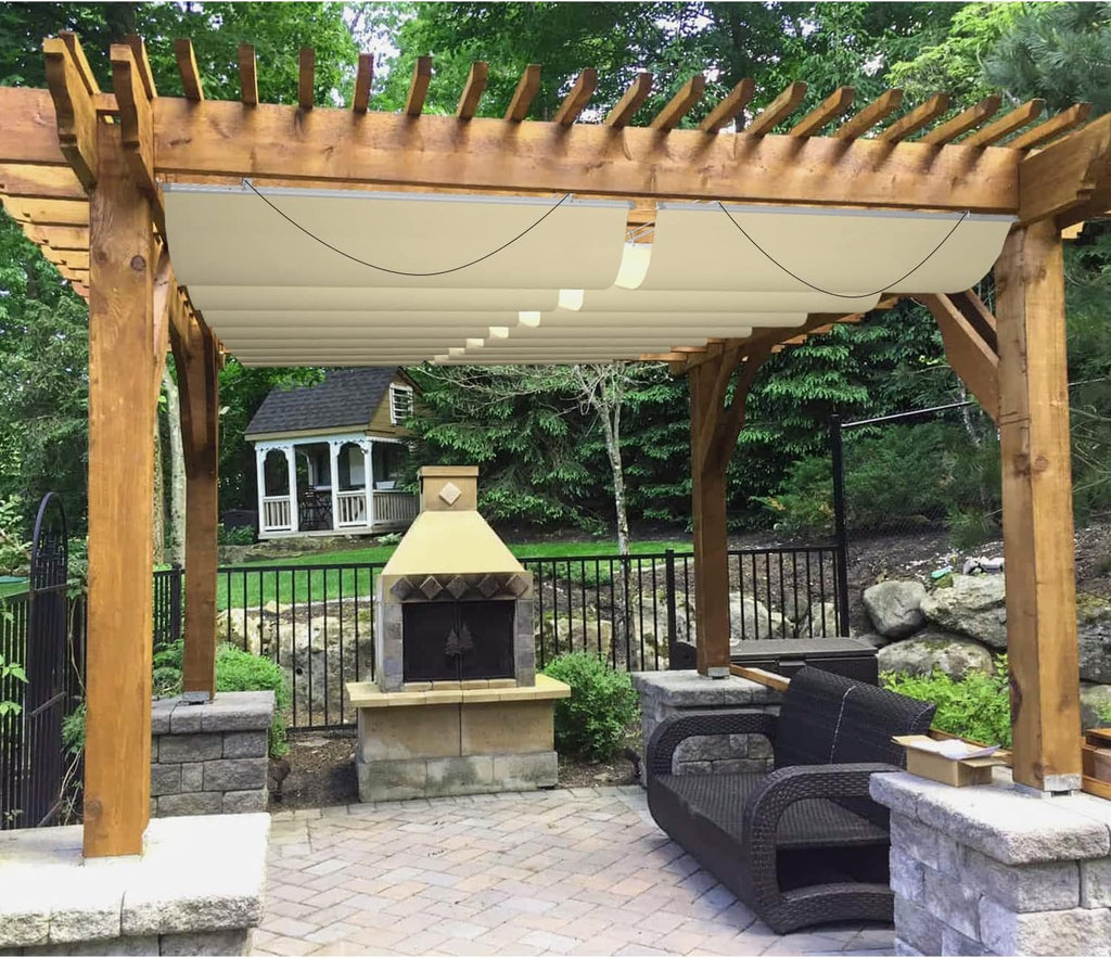 Patio 4'W x 16'L Waterproof Pergola Shade Cover Retractable Canopy Replacement, Outdoor Pergolas Fabric Covers for Patio, Sun Shades Cloth with Slide-On Wire Cable for Deck Gazebo Backyard, Beige