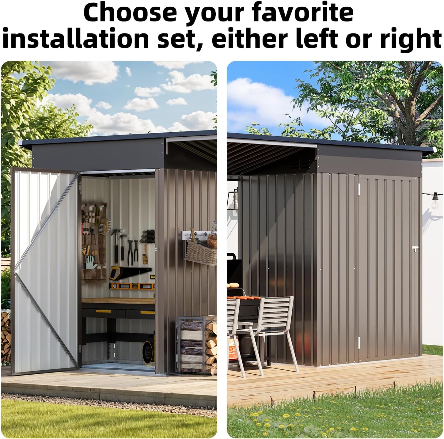 AECOJOY 5x3 FT Outdoor Storage Shed & Hardtop Gazebo Combo, 10x4 FT Metal Lean to Shed with 3'x5' Open Pergola, 2-in-1 Tool Sheds & Outdoor Storage for Patio, 30 Sq.Ft Covered