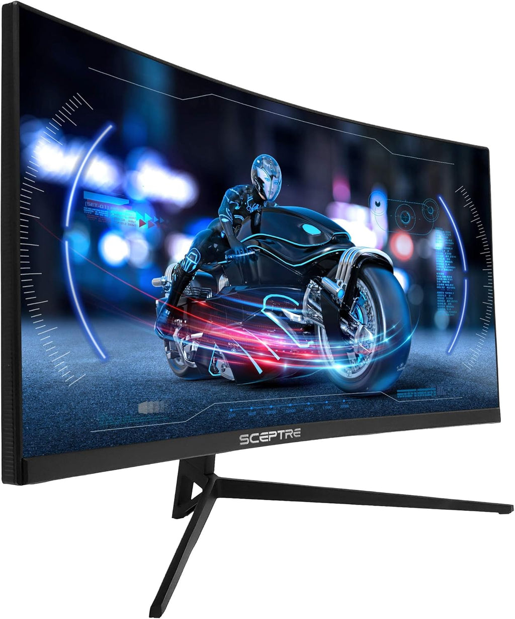 Sceptre Curved 24' FHD 1080p Gaming LED Monitor R1200 HDMI DisplayPort 165Hz 144Hz FreeSync G-Sync Compatible, Edgeless Build-in Speakers Machine Black 2021 (C248B-1858RN)
