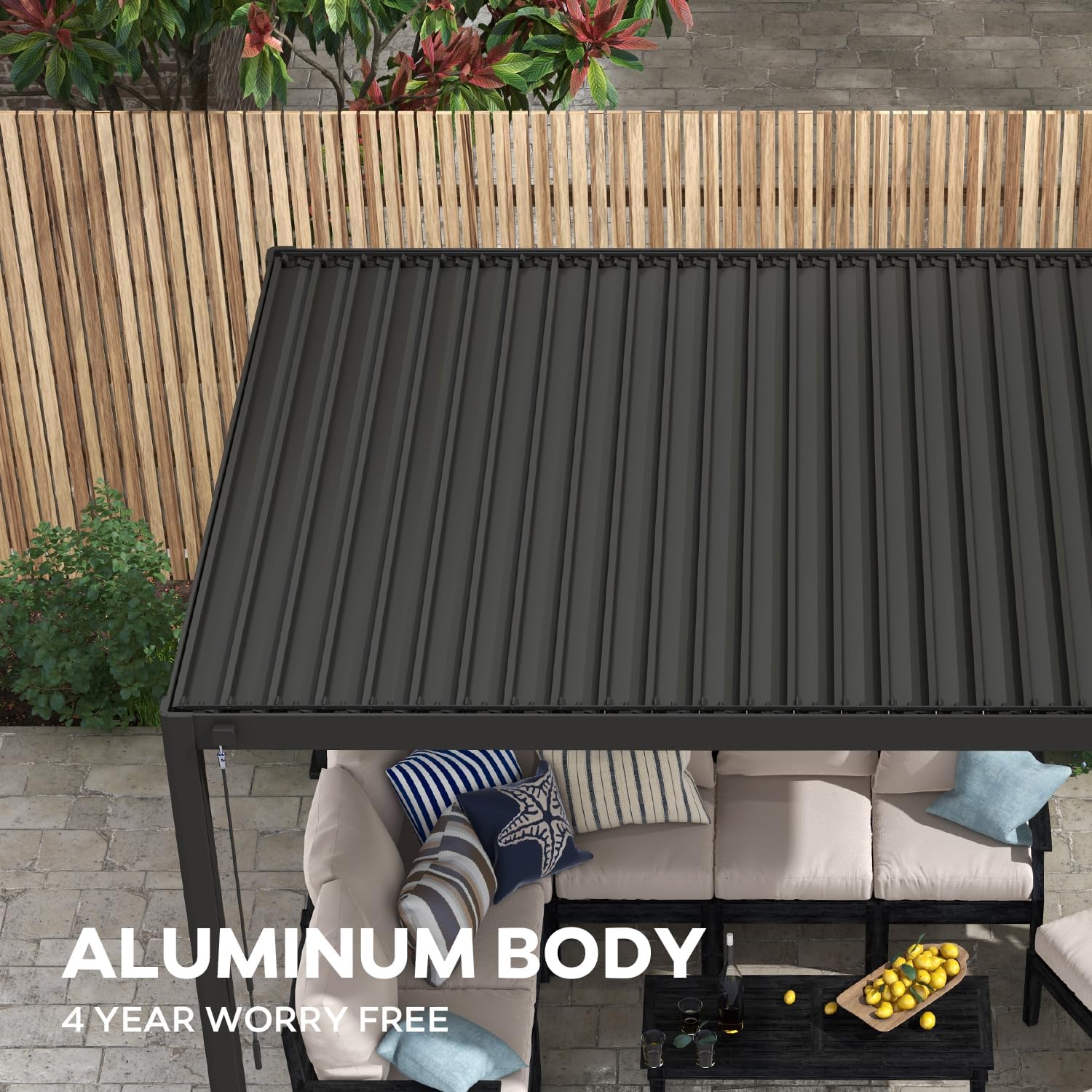 MIRADOR 111S Round 10'x20' Louvered Pergola with 10FT Shade Screen for Outdoor Deck Lawn Garden Backyard Patio Porch，Charcoal