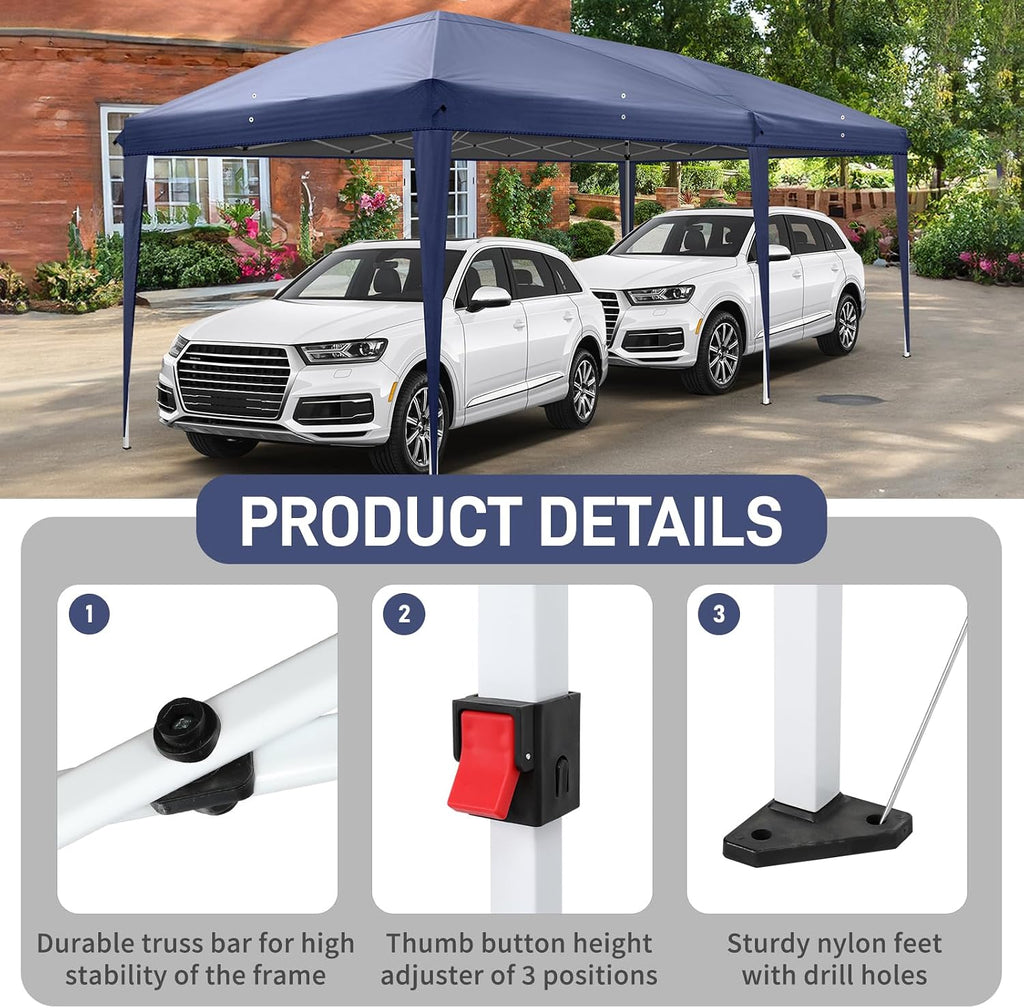 VINGLI 10x20 ft Pop Up Canopy Tent with 6 Sidewalls, Outdoor Gazebo 10x20 with Carry Bag, Patio Event Tent Commercial Canopy(Blue)