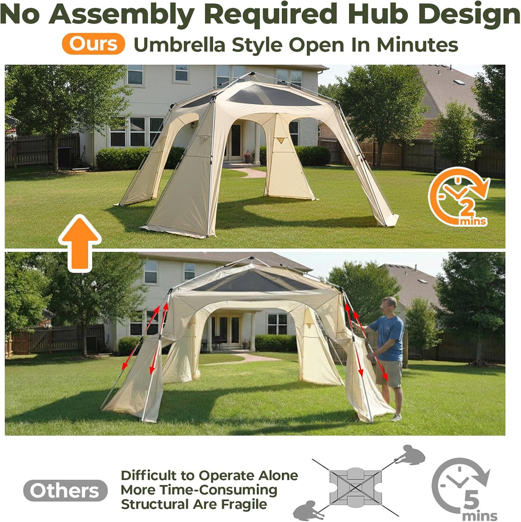 Alvantor® 12' x 12' Pop Up Gazebo, Canopy Tent All Weather & 4-Season Use, 4-Door PVC/Mesh/Polyester Curtain Addable, Top Mesh & Cover Portable Pergolas Pavilion for Patio, Backyard, Deck