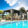 EROMMY Louvered Pergola 10x20, Outdoor Aluminum Pergola with Adjustable Rainproof Roof for Garden, Patio, Deck, Waterproof Curtains and Netting Included, Gray-Black