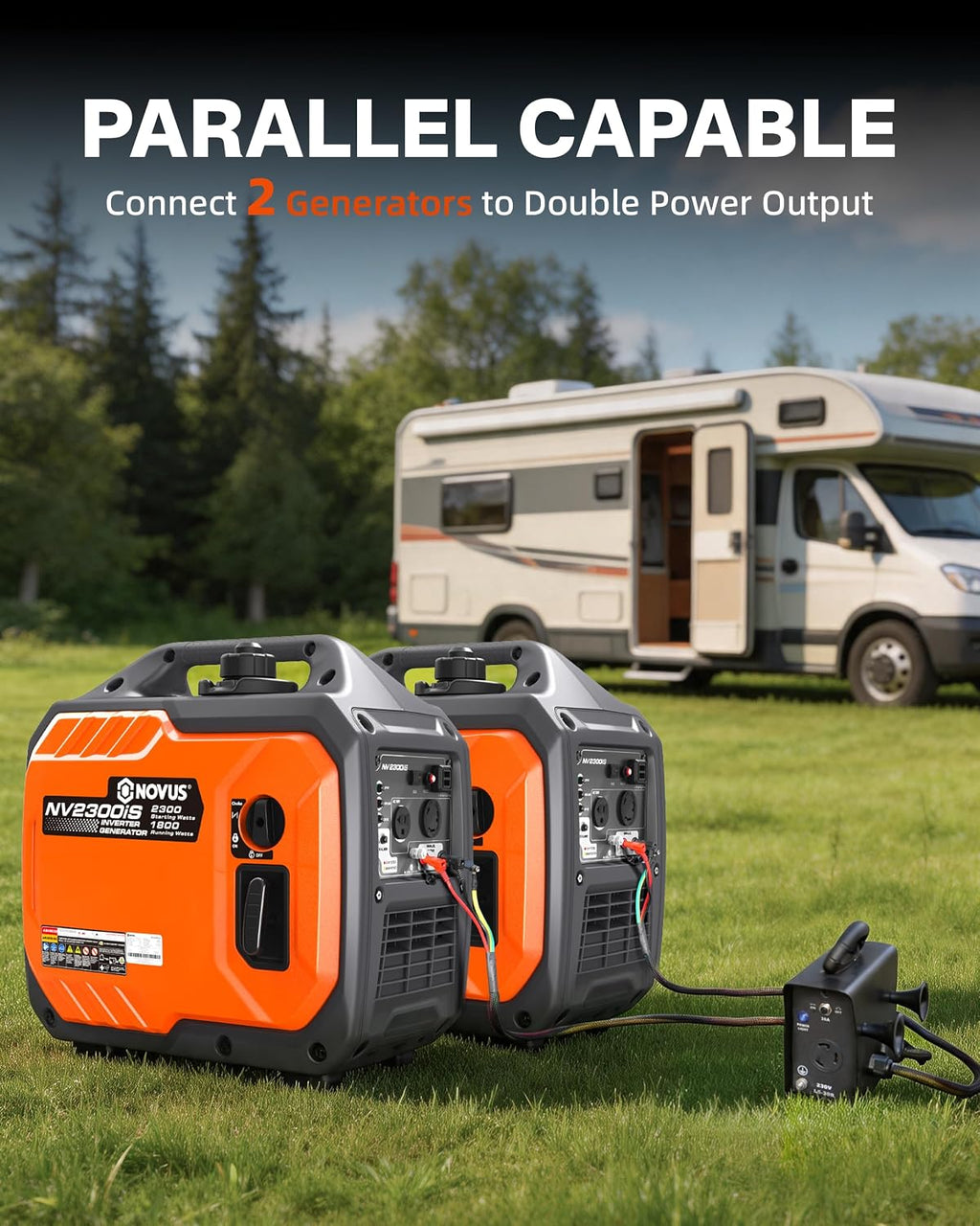 NOVUS 2300W Inverter Generator, Portable Gas Generator for Camping, Home and RV, Super Quiet and Lightweight, RV Ready with 30A Outlet, CO Sensor, Parallel Ready, ECO Model Feature, EPA Compliant