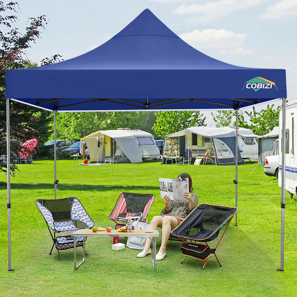 COBIZI 10x10 Pop Up Canopy Without Sidewall,Heavy Duty Canopy UPF 50+ All Season Wind Waterproof Commercial Outdoor Wedding Party Tents for Parties Gazebo with Carry Bag(10 x 10 ft Dark Blue)