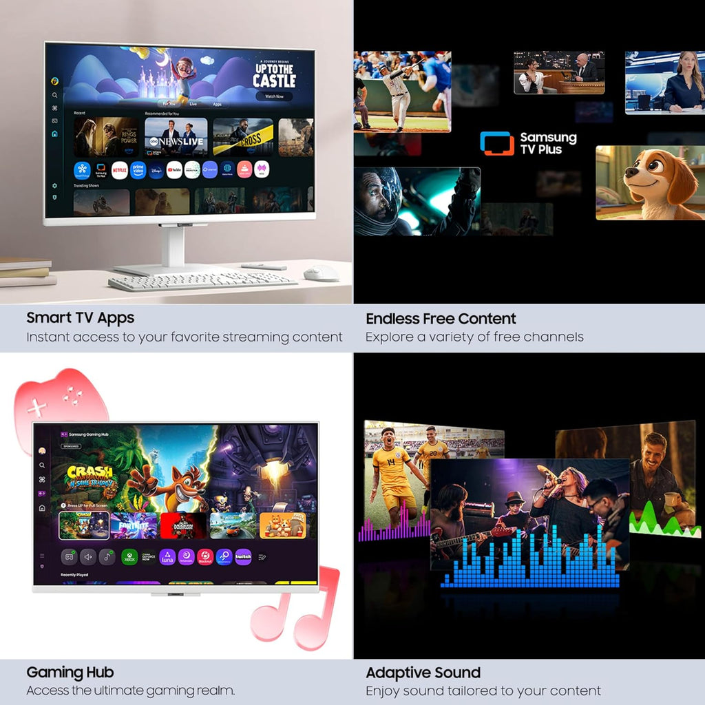 Samsung 27-Inch M5 (M50F) Series FHD Smart Monitor with Streaming TV, Speakers, HDR10, Gaming Hub, Multiple Ports, Workout Tracker, Vision Accessibility Tools, White, LS27FM503ENXZA