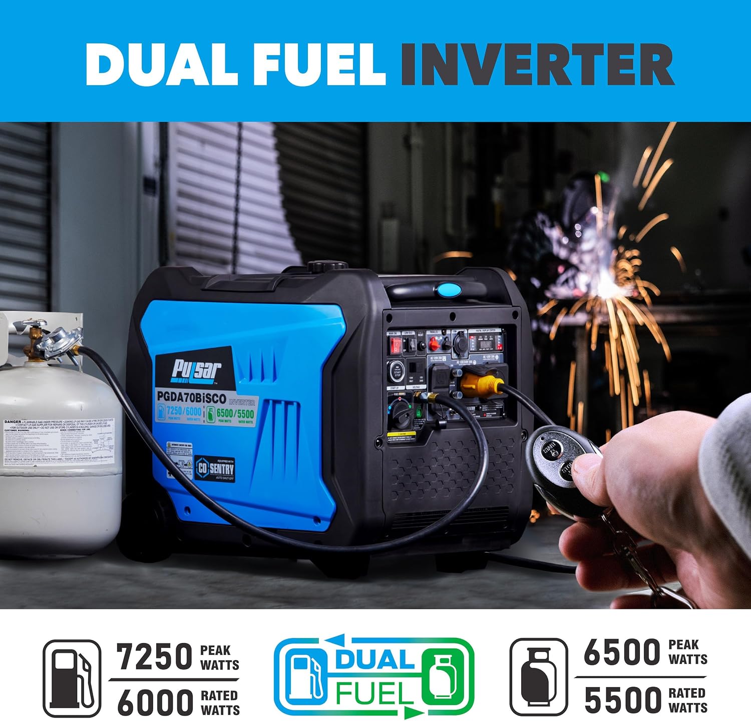 Pulsar 7,250-Watt Super Quiet Dual Fuel Inverter Generator with Remote Start