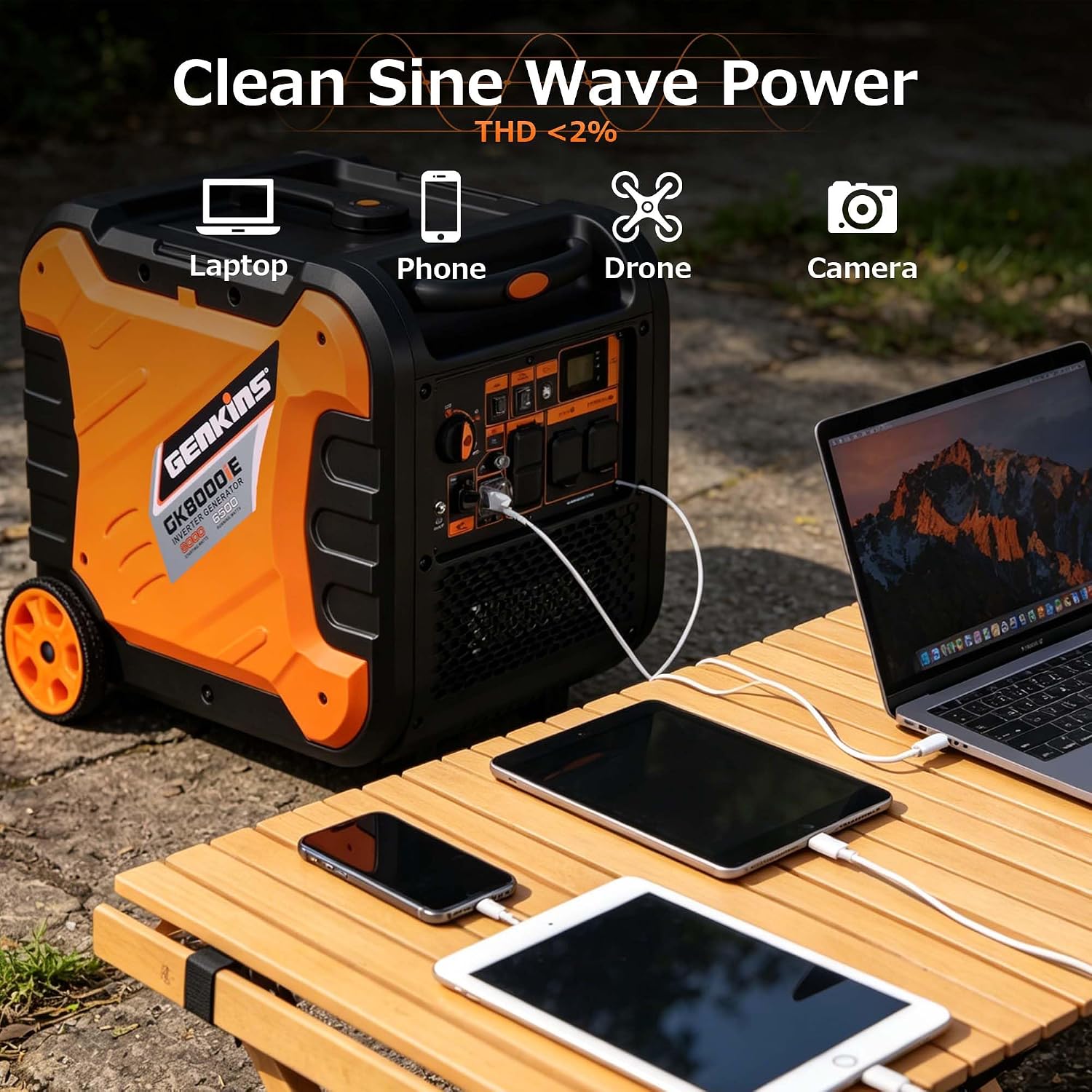 Genkins 8000W Inverter Generator Outdoor Portable Generators Gas Powered Super Quiet with Electric Start Ideal for Home Backup, RV, Camping, Travel