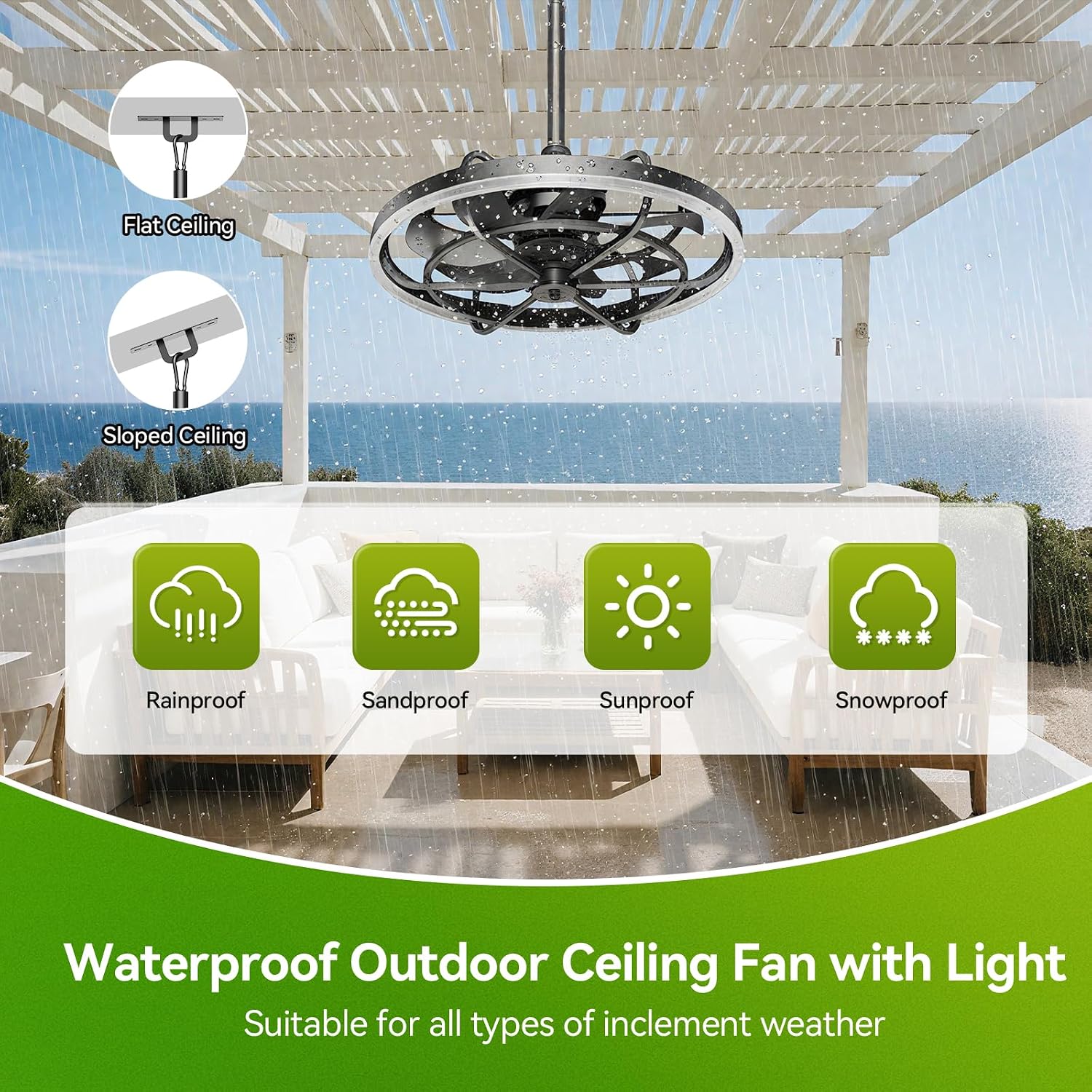 Outdoor Ceiling Fans with Lights for Patios Waterproof, 20' Gazebo Fan Outdoor Hanging & Hook-3CCT Dimmable LED,Black Plug in Caged Ceiling Fan with Light & Remote for Outside Porch, Pergola