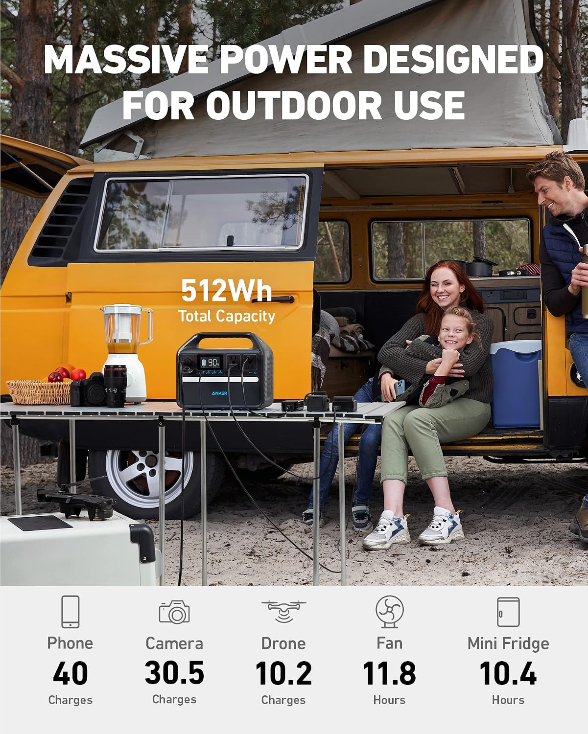 Anker 536 Portable Power Station with Anker Carrying Case Bag, 508Wh Solar Generator (Solar Panel Optional),500W 9-Port Powerhouse, 4 AC Outlets, 60W USB-C PD Output, LED Light for Outdoor Camping