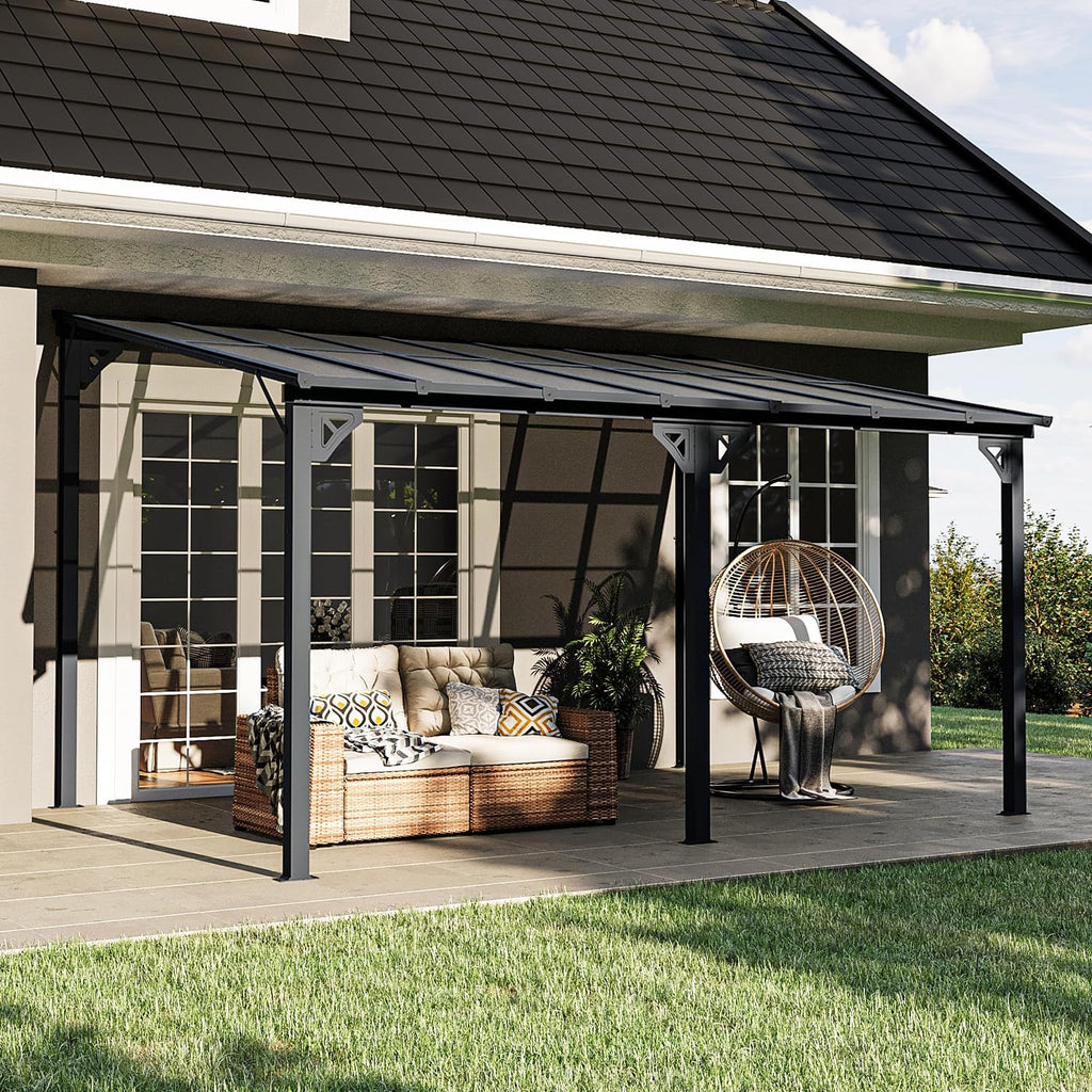 10' x 14' Gazebo for Patio, Gazebo Pergola with Sloped Roof, Large Wall-Mounted Heavy Duty Awnings, for Backyard, Deck, Patio