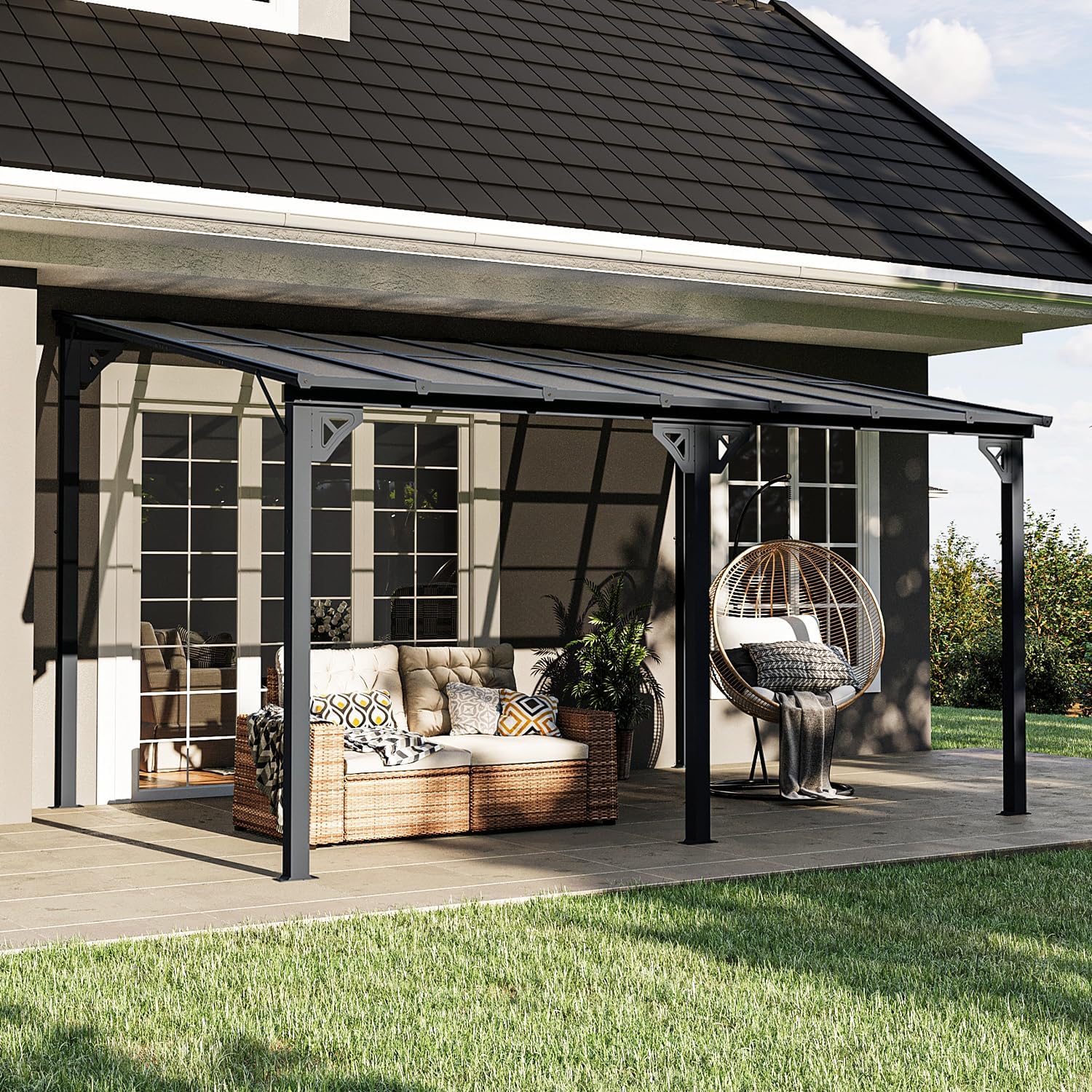 10' x 14' Gazebo for Patio, Gazebo Pergola with Sloped Roof, Large Wall-Mounted Heavy Duty Awnings, for Backyard, Deck, Patio