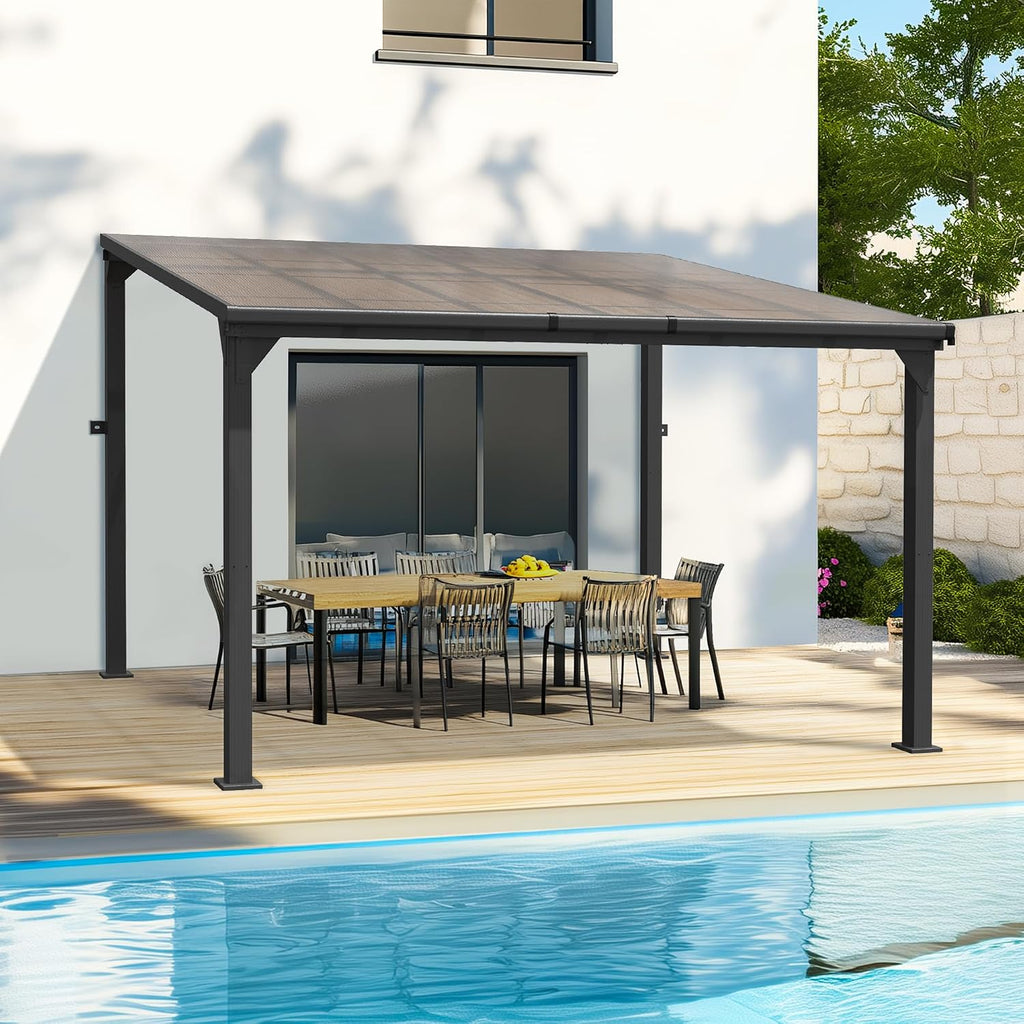 10 * 12FT Pergola,4 * 5 Inch Thickened Pillars & Enlarged Base,Outdoor Hardtop Lean to Gazebo,Wall Mounted Pergola,Pergolas Gazebos Clearance,Aluminum Frame Pergola,UV Resistant Patio Roof